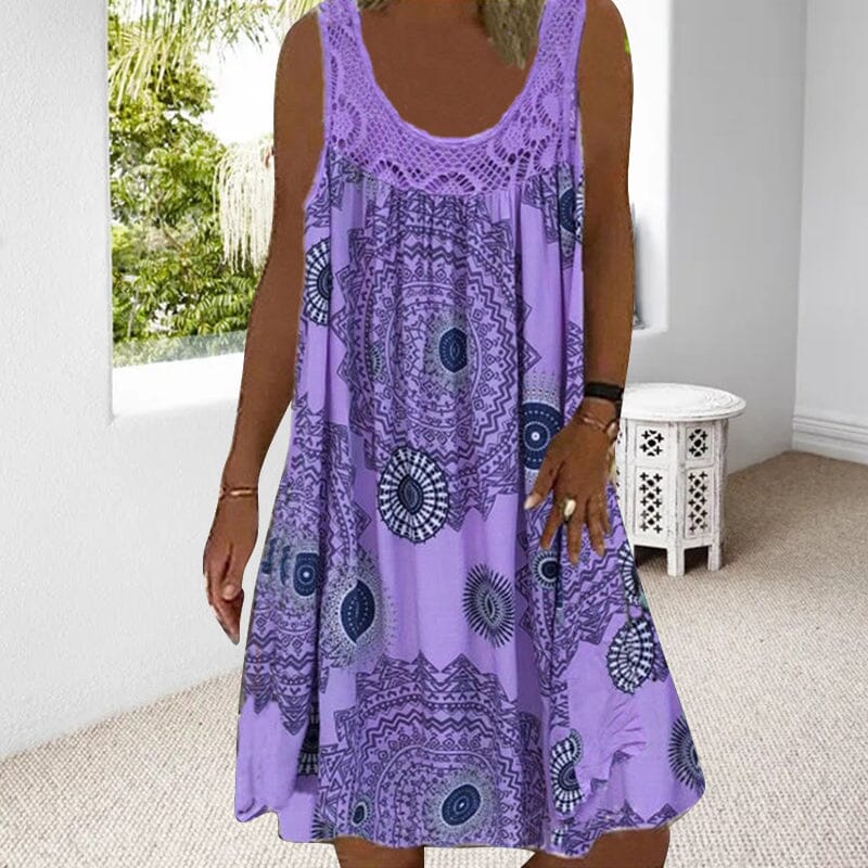 KROHN-E Damen Sommerkleid Ärmellos Leicht Viskose Midi-Kleid