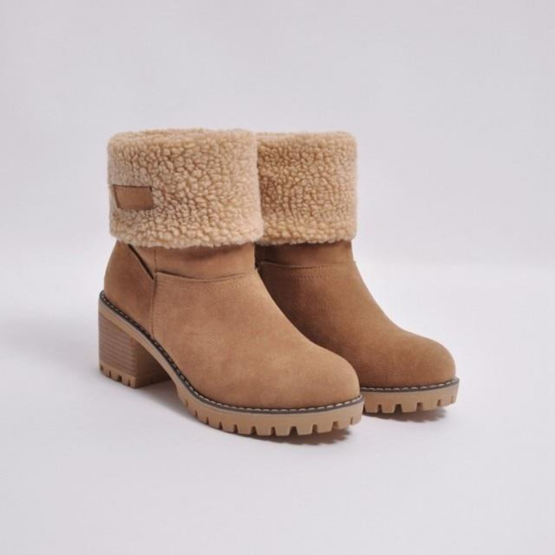 Krohn-e | Warme Teddy Damen Stiefeletten mit Absatz
