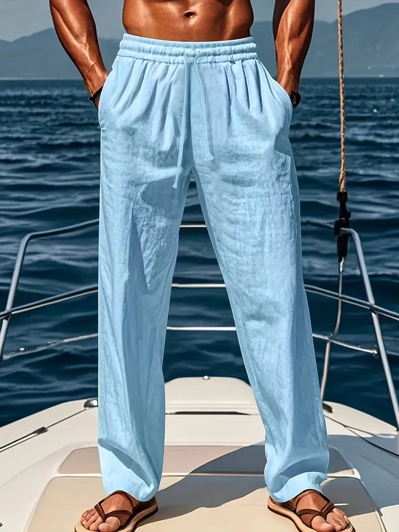 Leichte, weite Herren-Leinenhose im klassischen Stil für den Sommer