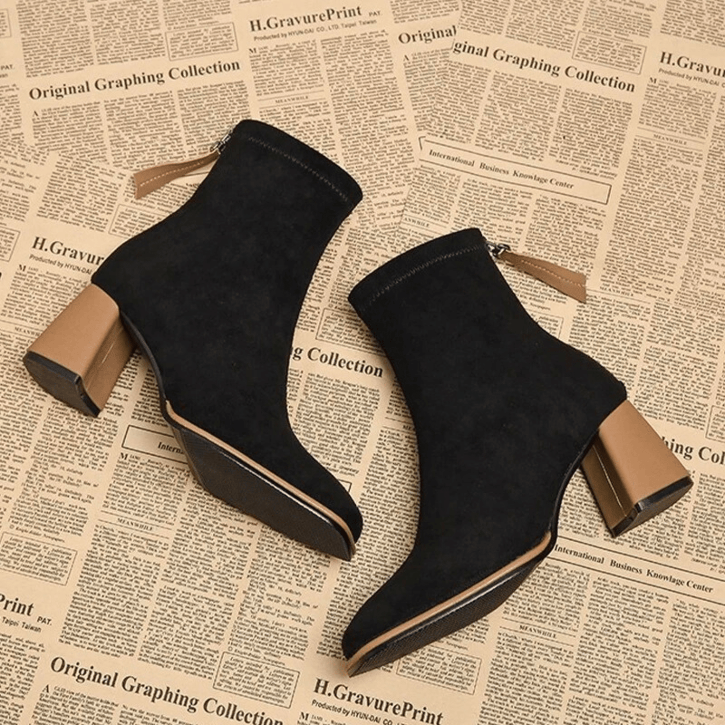 KROHN-E Damen Ankle-Boots Reißverschluss Robuste Sohle Stiefeletten