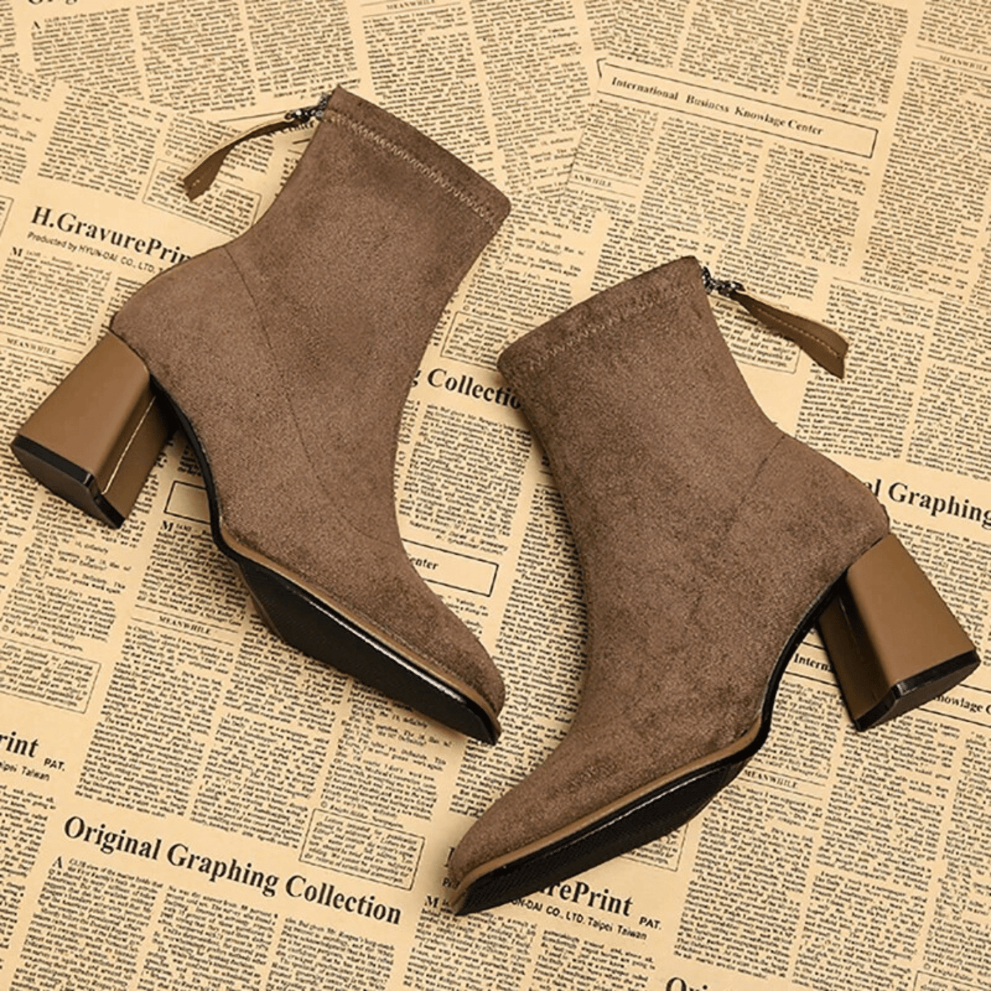 KROHN-E Damen Ankle-Boots Reißverschluss robuste Sohle