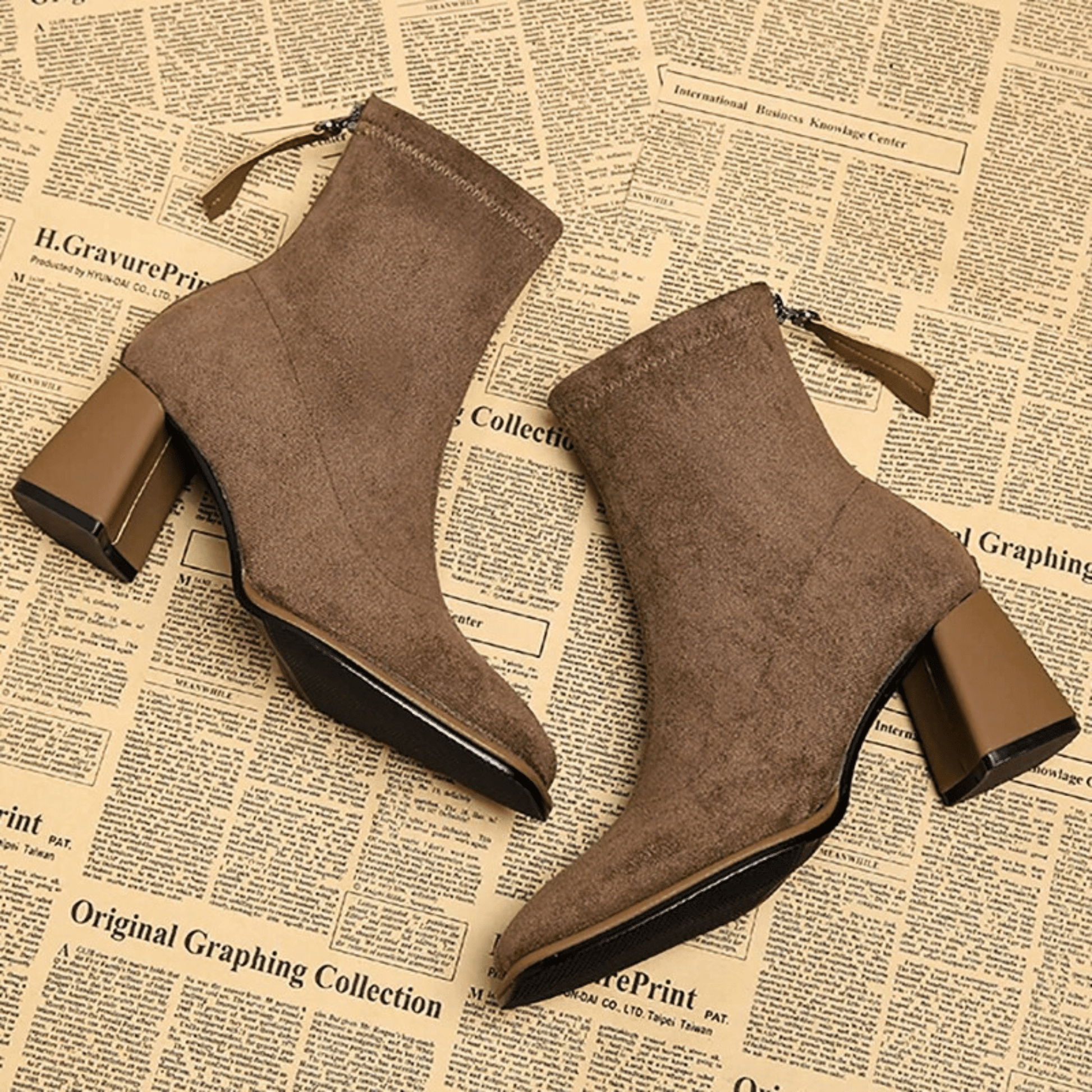 KROHN-E Damen Ankle-Boots Reißverschluss robuste Sohle