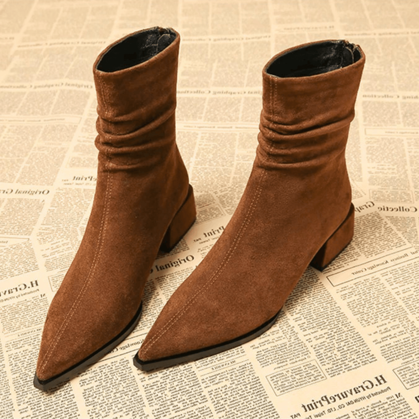 KROHN-E Damen Ankle Boots Blockabsatz Schwarz