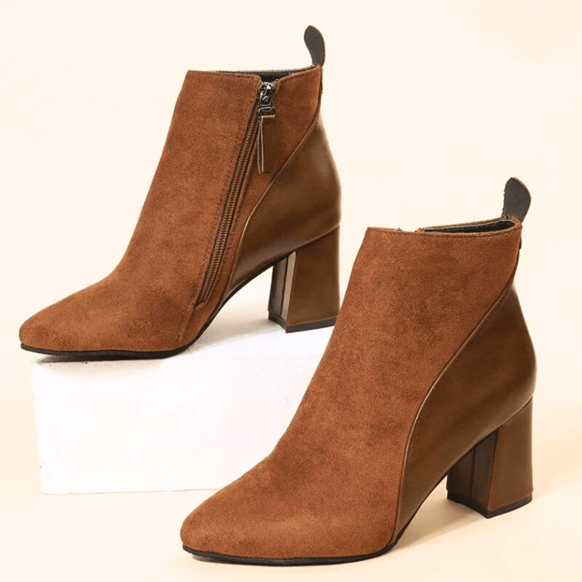 KROHN-E Damen Ankle Boots Blockabsatz Schwarz