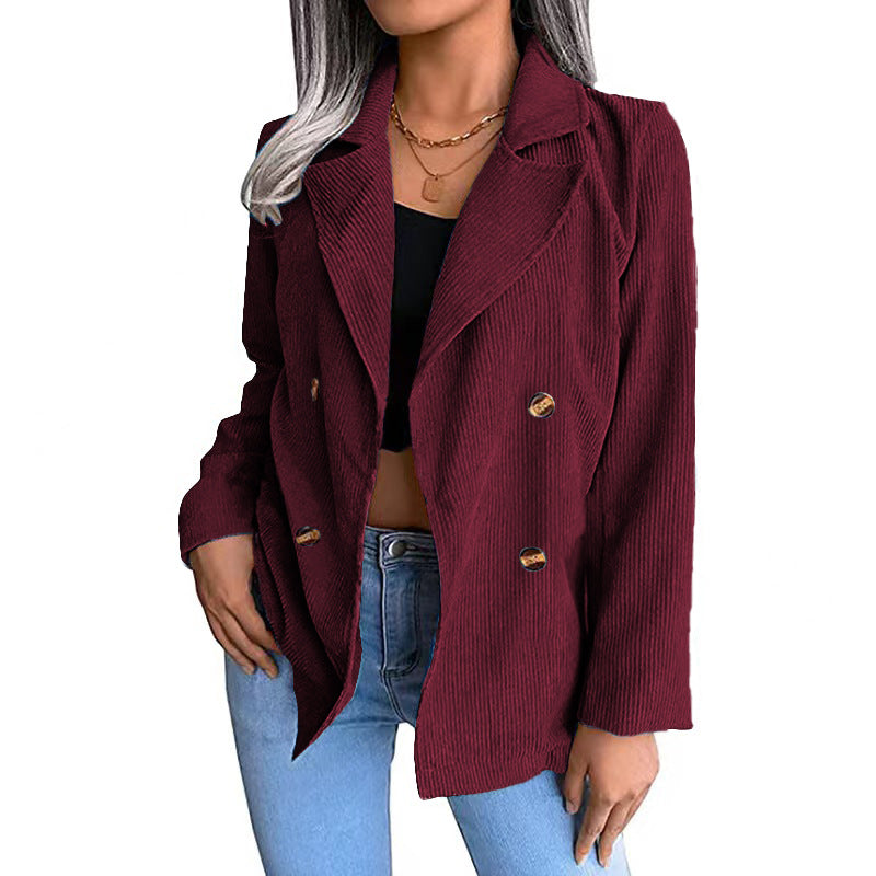 Krohn-e | Blazer - Cord - Doppelreiher - Taillierte Passform - Klassischer Jackenkragen