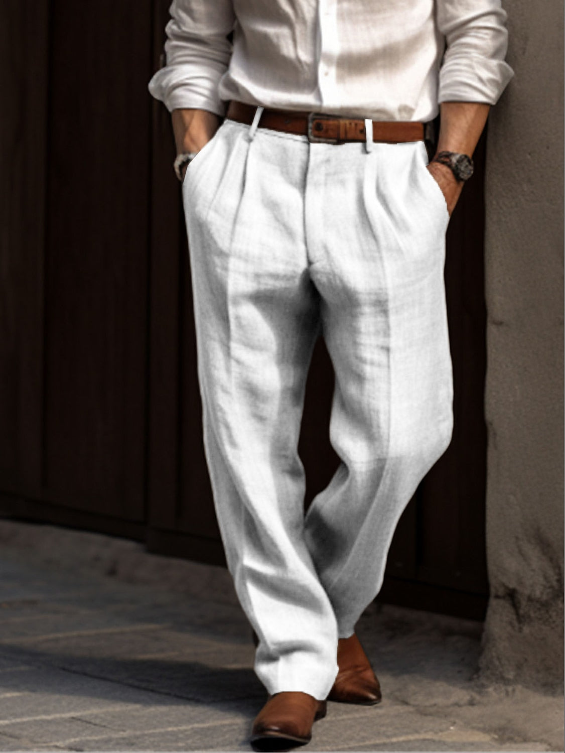 Herrenhose aus plissiertem Leinen