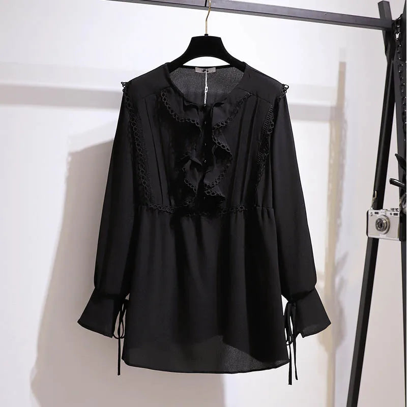 Fudus Designer-Blusen: Langarm-Chiffon-Oberteile in Größen 5-9XL