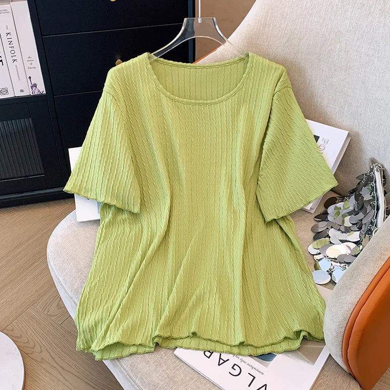 Stylish Fudus Jacquard Square-Neck T-Shirts (Sizes 5-9XL)