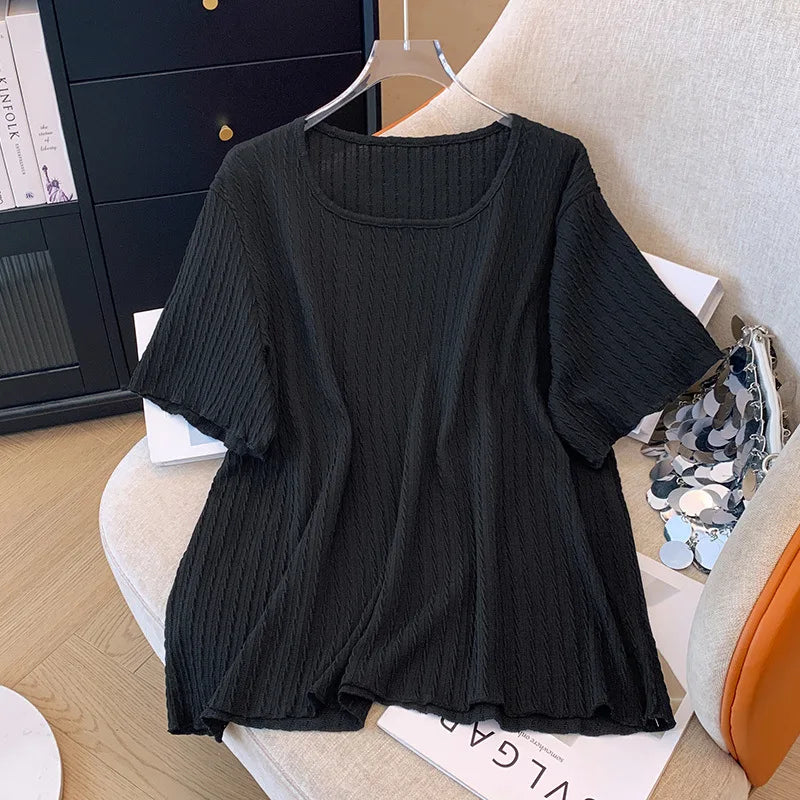 Stylish Fudus Jacquard Square-Neck T-Shirts (Sizes 5-9XL)