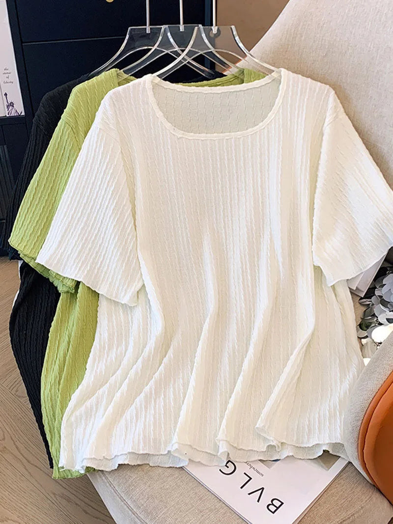 Stylish Fudus Jacquard Square-Neck T-Shirts (Sizes 5-9XL)