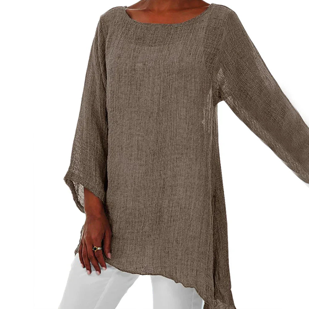 Modische Baumwoll-Leinen Bluse von Fudus, 4XL, Langarm