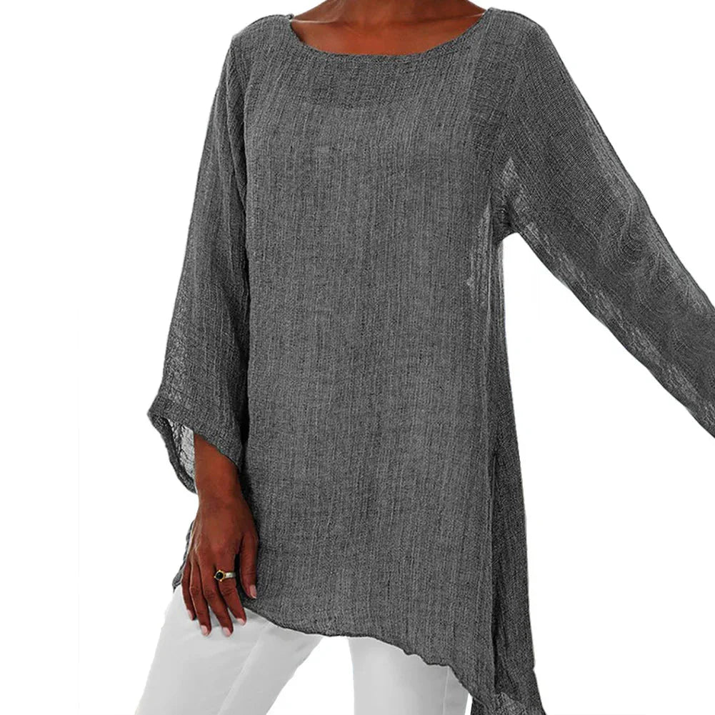 Modische Baumwoll-Leinen Bluse von Fudus, 4XL, Langarm