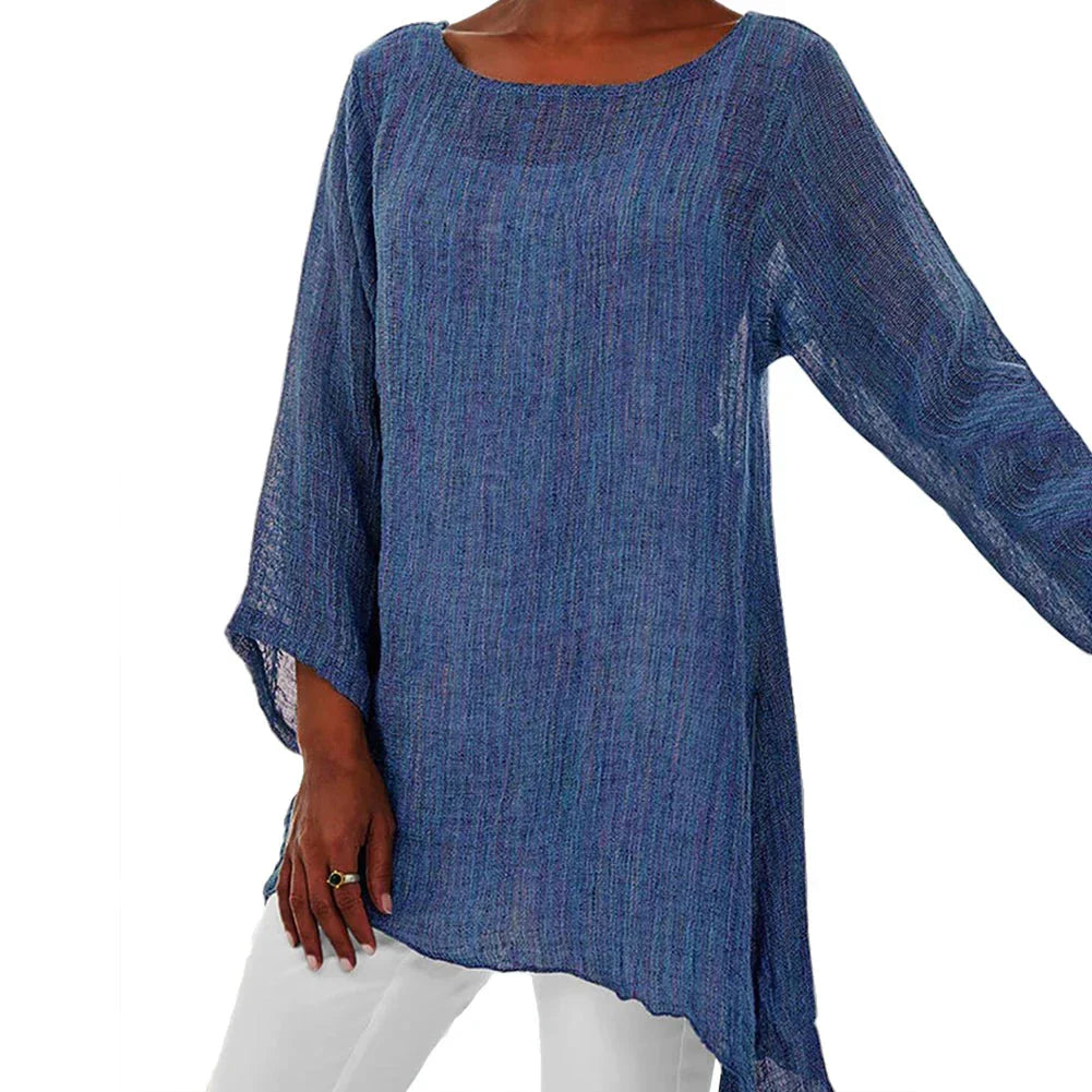 Modische Baumwoll-Leinen Bluse von Fudus, 4XL, Langarm