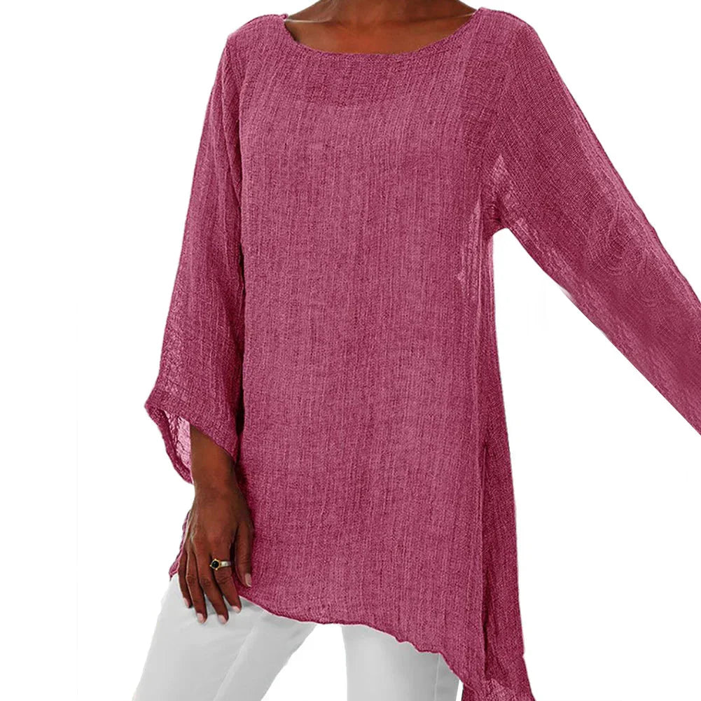 Modische Baumwoll-Leinen Bluse von Fudus, 4XL, Langarm