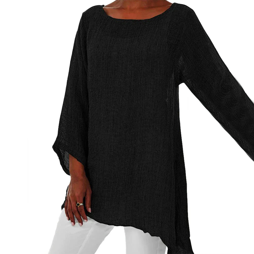 Modische Baumwoll-Leinen Bluse von Fudus, 4XL, Langarm