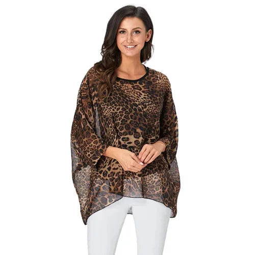 Fudus Fashion Designer Printed Chiffon Blouse, Sizes 4-6XL