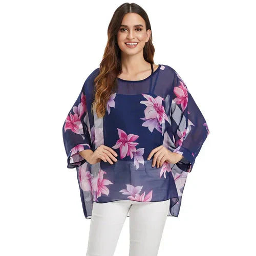 Fudus Fashion Designer Printed Chiffon Blouse, Sizes 4-6XL