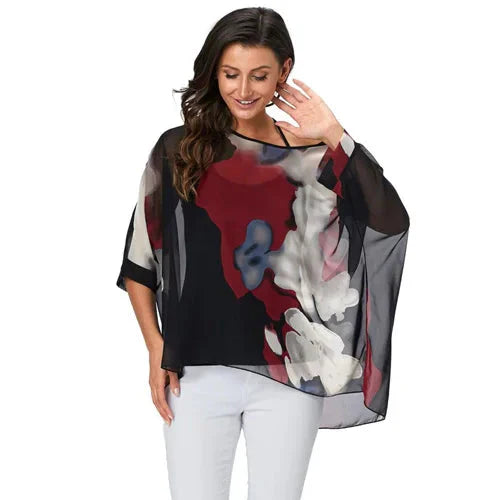 Fudus Fashion Designer Printed Chiffon Blouse, Sizes 4-6XL