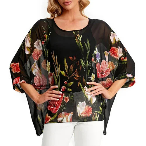 Fudus Fashion Designer Printed Chiffon Blouse, Sizes 4-6XL