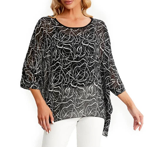 Fudus Fashion Designer Printed Chiffon Blouse, Sizes 4-6XL