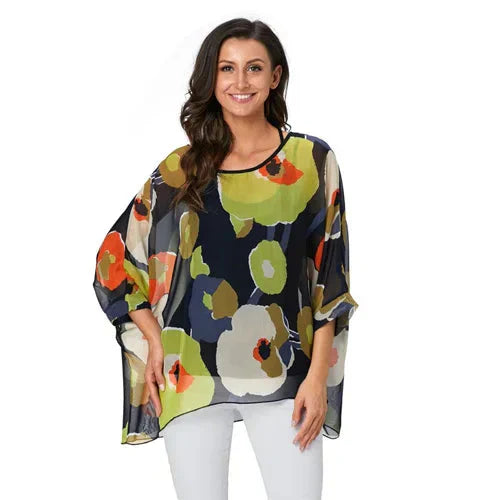 Fudus Fashion Designer Printed Chiffon Blouse, Sizes 4-6XL