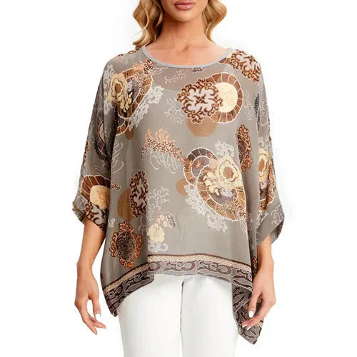 Fudus Fashion Designer Printed Chiffon Blouse, Sizes 4-6XL