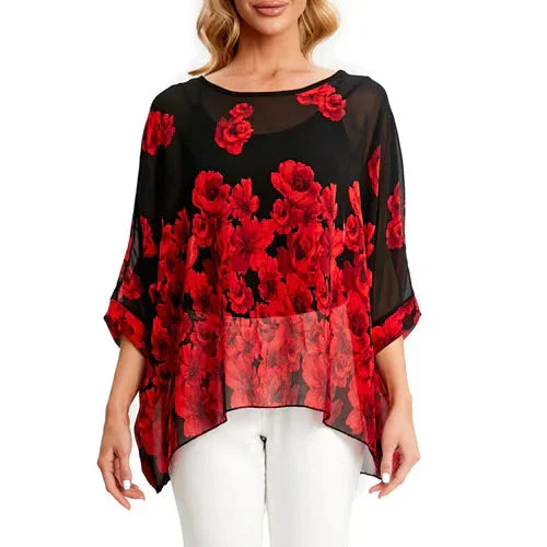 Fudus Fashion Designer Printed Chiffon Blouse, Sizes 4-6XL