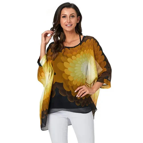 Fudus Fashion Designer Printed Chiffon Blouse, Sizes 4-6XL