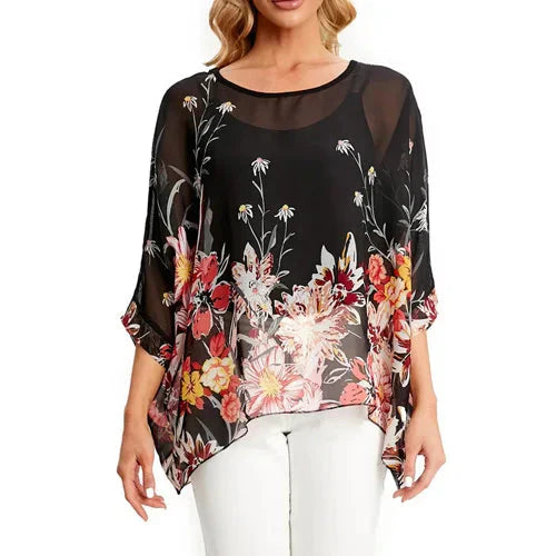 Fudus Fashion Designer Printed Chiffon Blouse, Sizes 4-6XL