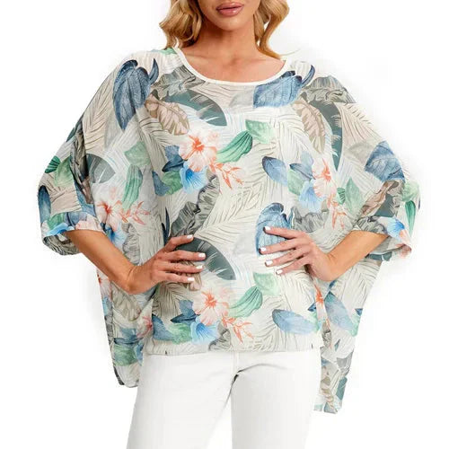 Fudus Fashion Designer Printed Chiffon Blouse, Sizes 4-6XL