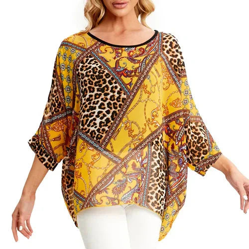 Fudus Fashion Designer Printed Chiffon Blouse, Sizes 4-6XL