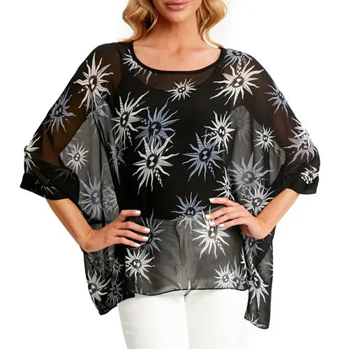 Fudus Fashion Designer Printed Chiffon Blouse, Sizes 4-6XL