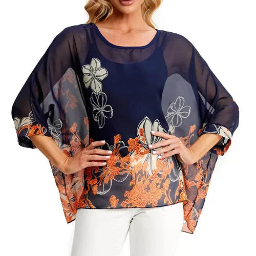Fudus Fashion Designer Printed Chiffon Blouse, Sizes 4-6XL
