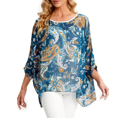 Fudus Fashion Designer Printed Chiffon Blouse, Sizes 4-6XL