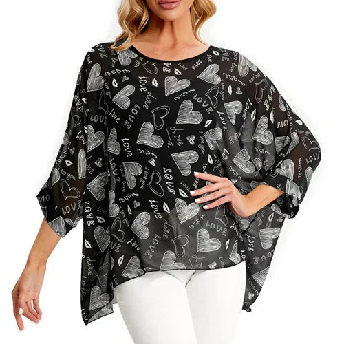 Fudus Fashion Designer Printed Chiffon Blouse, Sizes 4-6XL