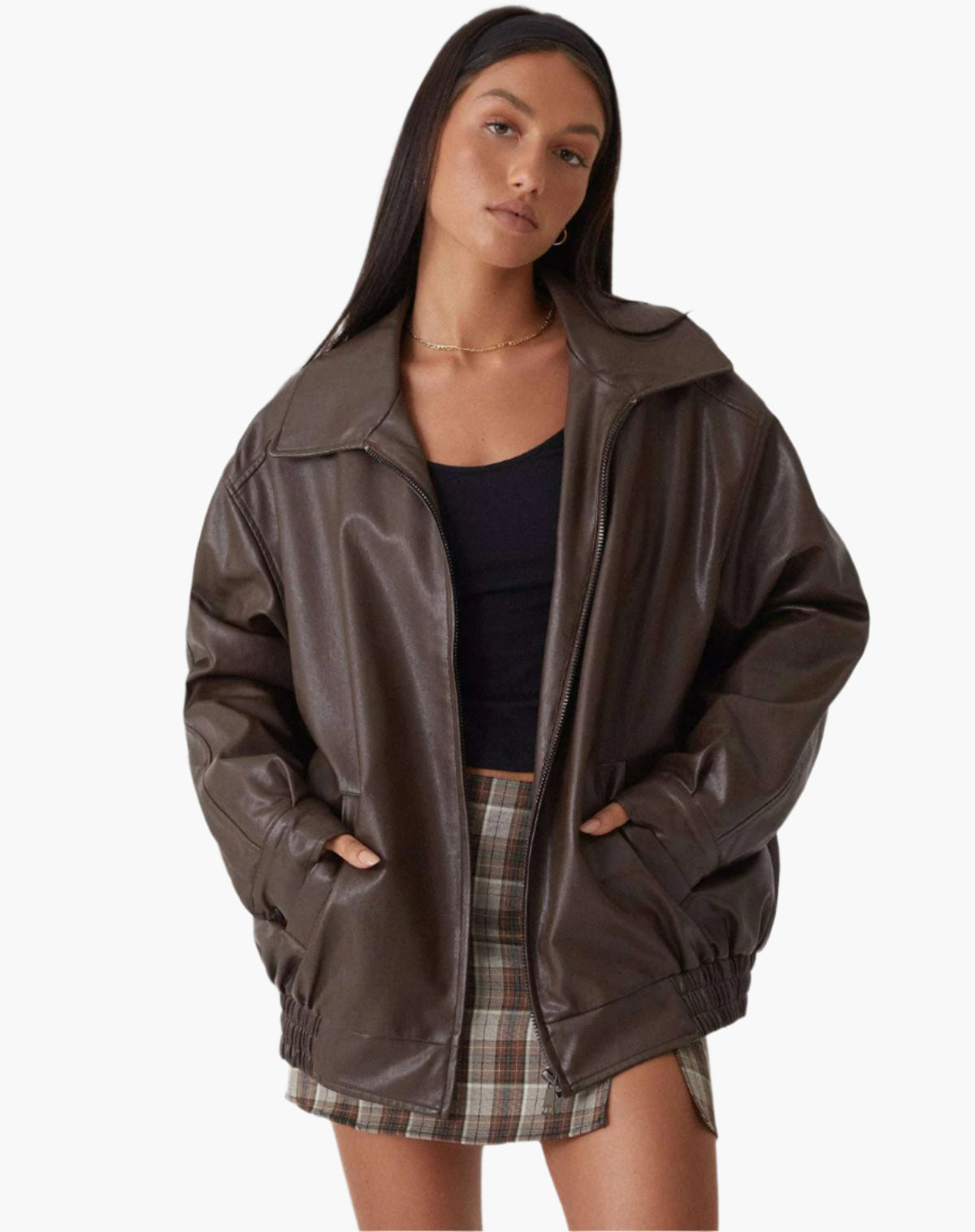 Krohn-e | Übergroße Lederjacke mit Langen Ärmeln für Damen - Herbst