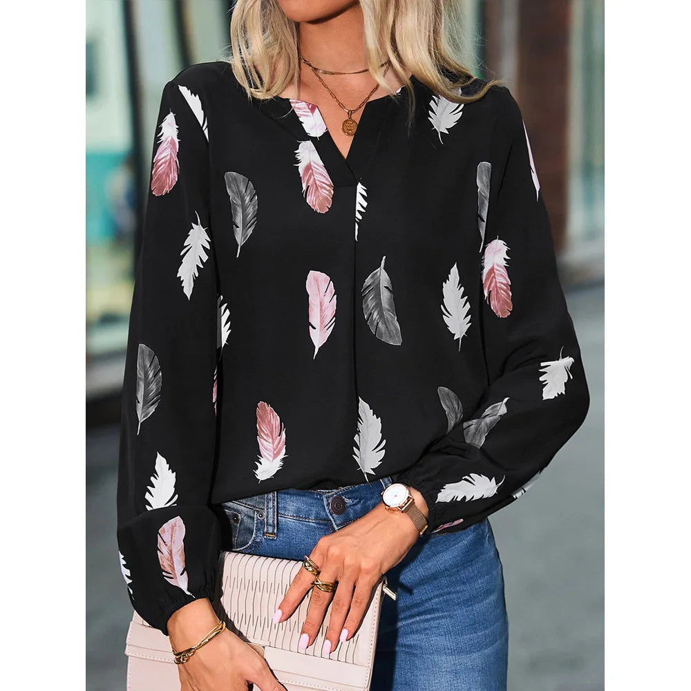 Stylish Fudus Long-Sleeve Chiffon Blouse