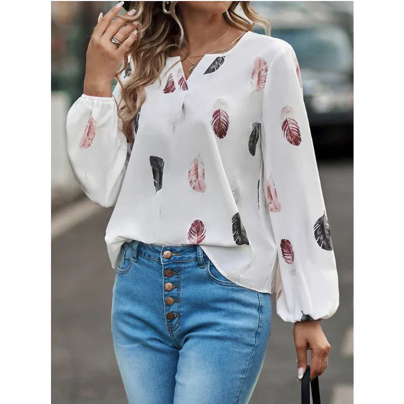 Stylish Fudus Long-Sleeve Chiffon Blouse