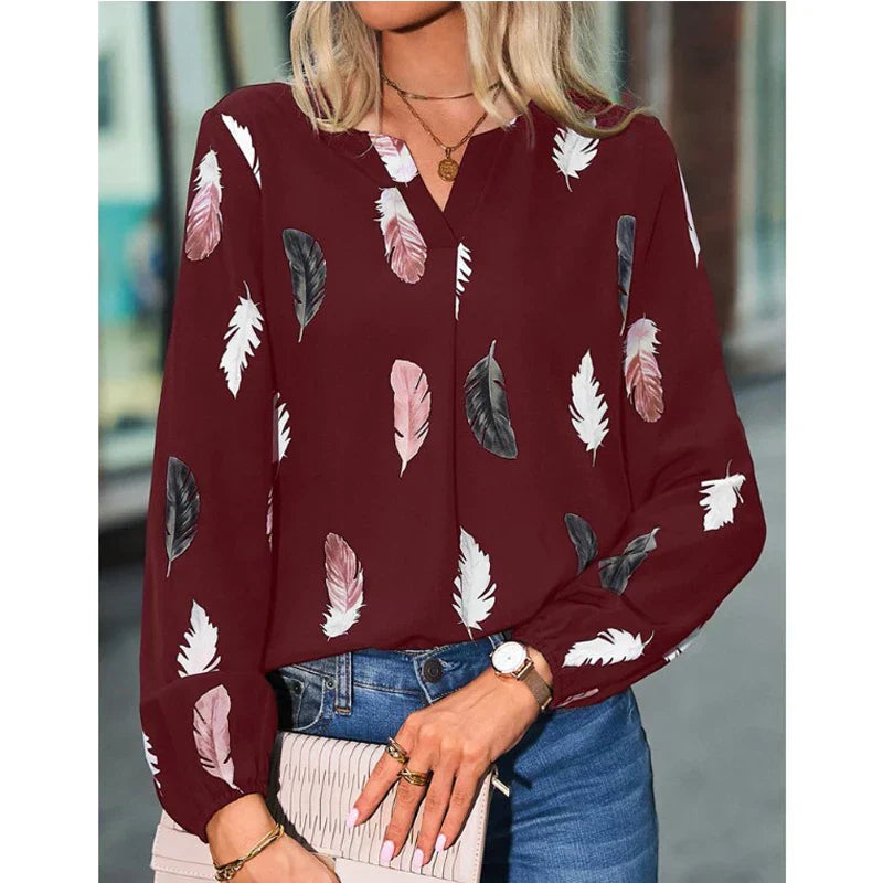 Stylish Fudus Long-Sleeve Chiffon Blouse