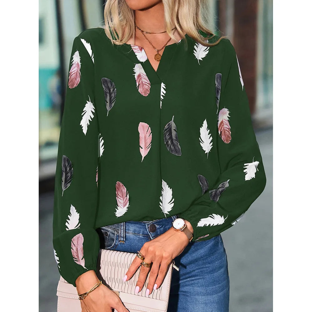 Stylish Fudus Long-Sleeve Chiffon Blouse