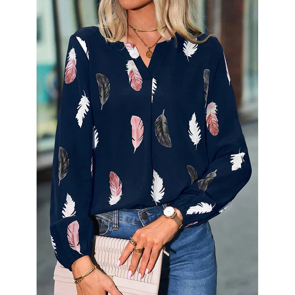 Stylish Fudus Long-Sleeve Chiffon Blouse