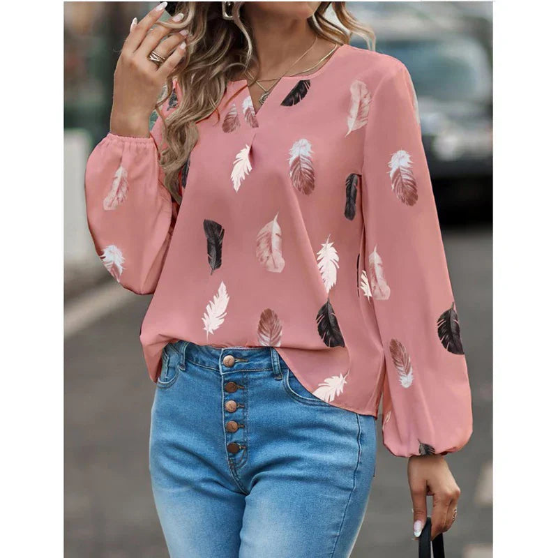 Stylish Fudus Long-Sleeve Chiffon Blouse