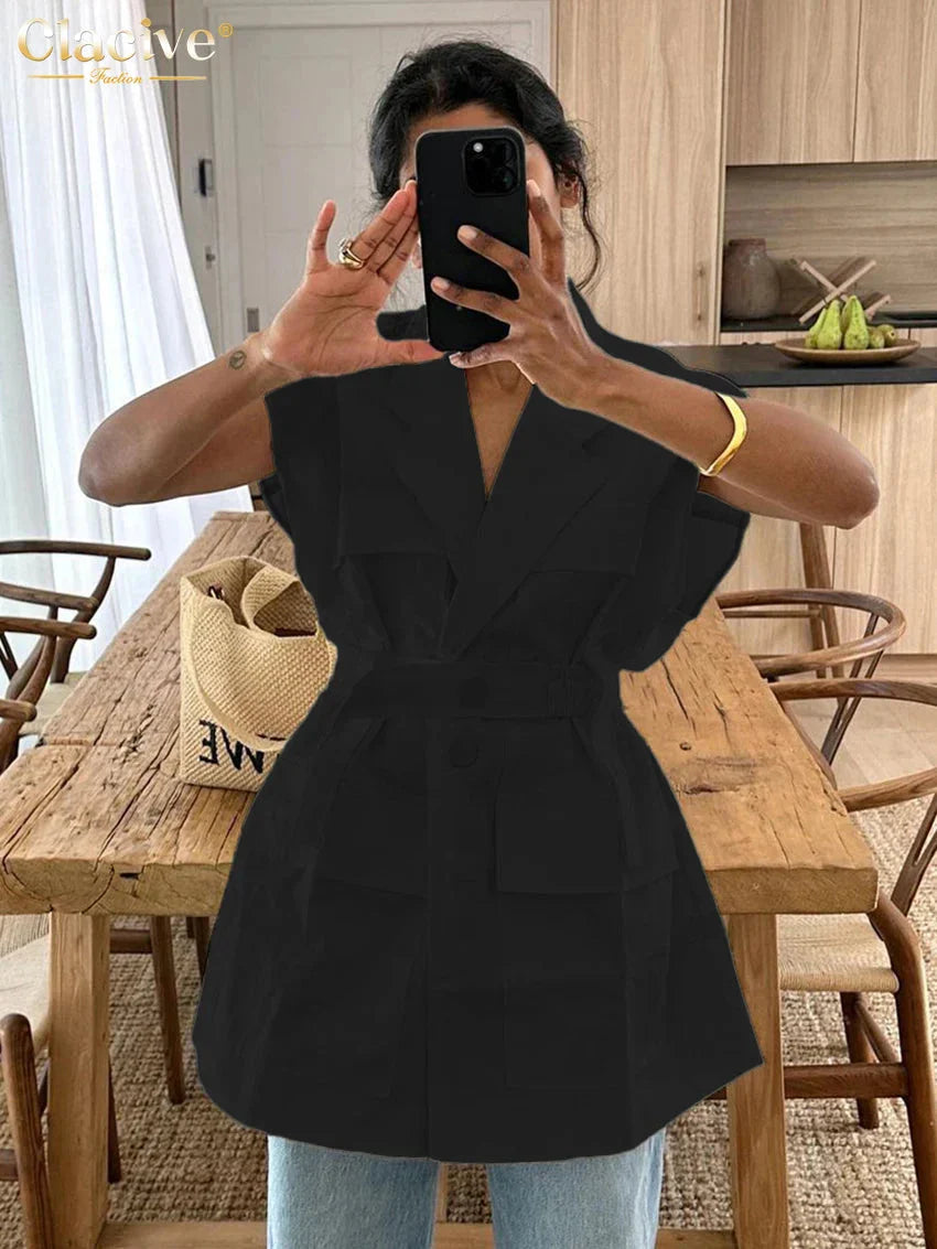 Modische Baumwollbluse mit Revers im Designer-Stil von Fudus