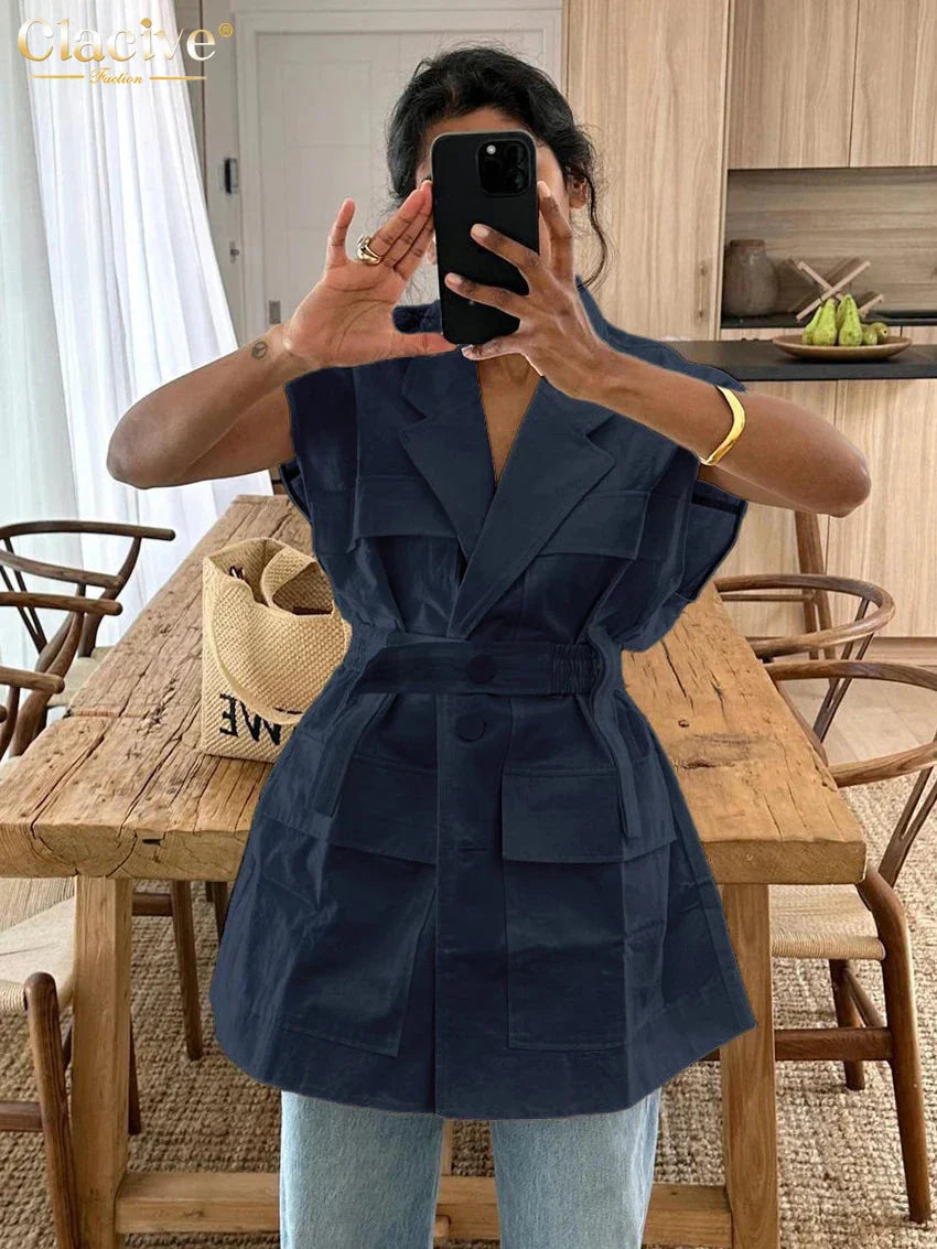 Modische Baumwollbluse mit Revers im Designer-Stil von Fudus