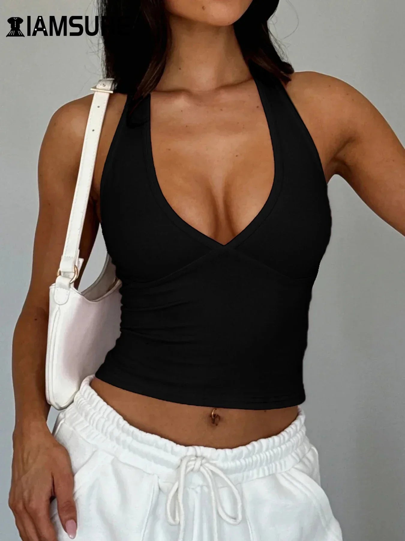 Stylish Halter Tank Tops by Fudus: Deep V-Neck Design