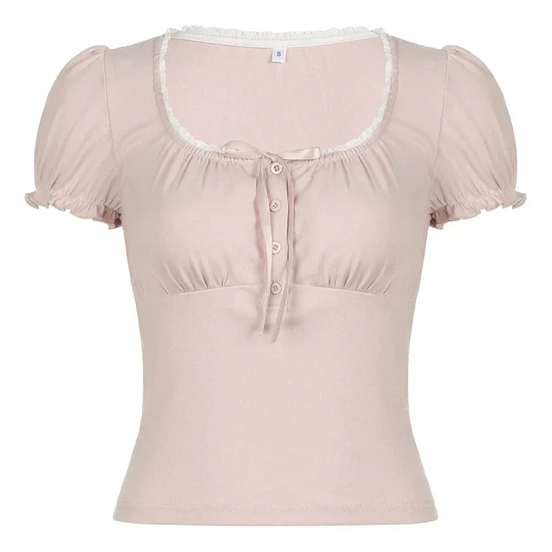 Stylish Fudus Designer Blouse with Drawstring and Ruffled Trim
 - Krohn-e