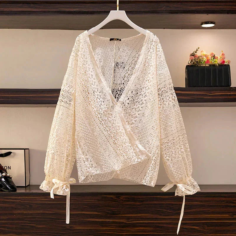 Elegant Sheer Long-Sleeve Blouse by Fudus, Sizes 5-9XL