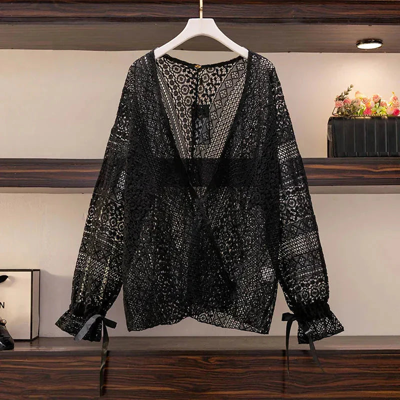 Elegant Sheer Long-Sleeve Blouse by Fudus, Sizes 5-9XL