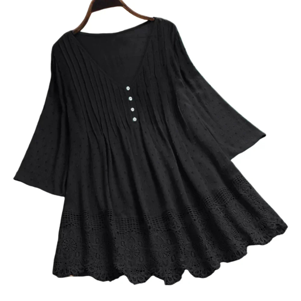 Modische Designer-Bluse mit Spitzenbesatz, Größe 5XL, V-Ausschnitt (Fudus)