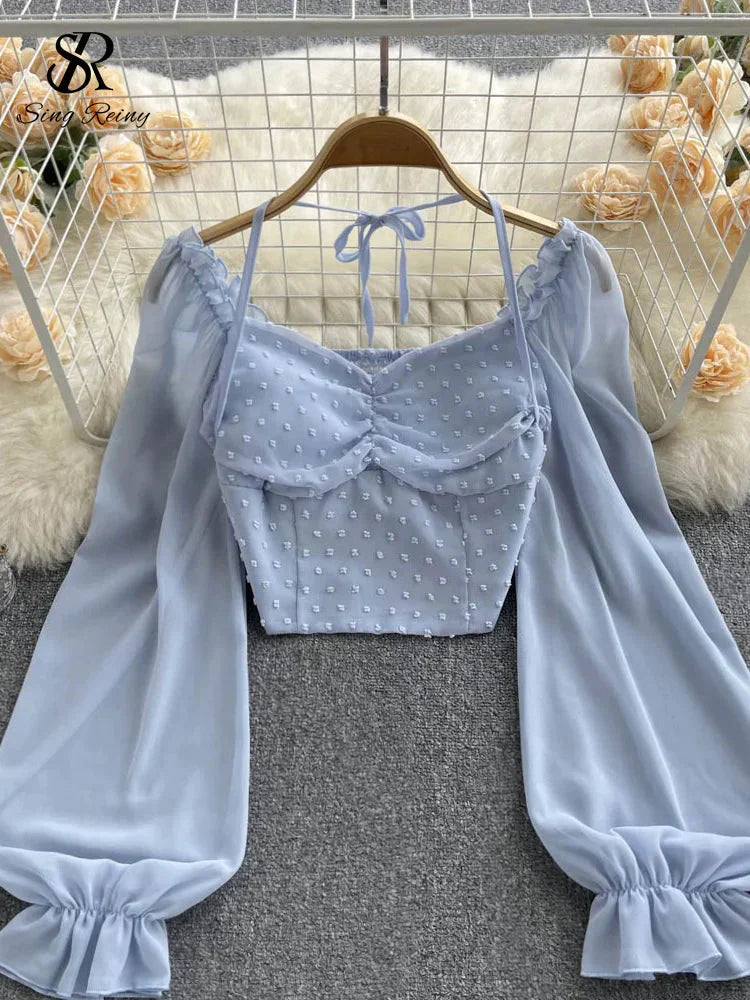 Fudus Designer Long-Sleeve Off-the-Shoulder Lantern Sleeve Top
 - Krohn-e